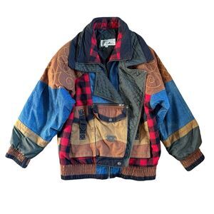 Patchwork Jacket XS Plaid Denim Pockets Cowboy Western Vintage